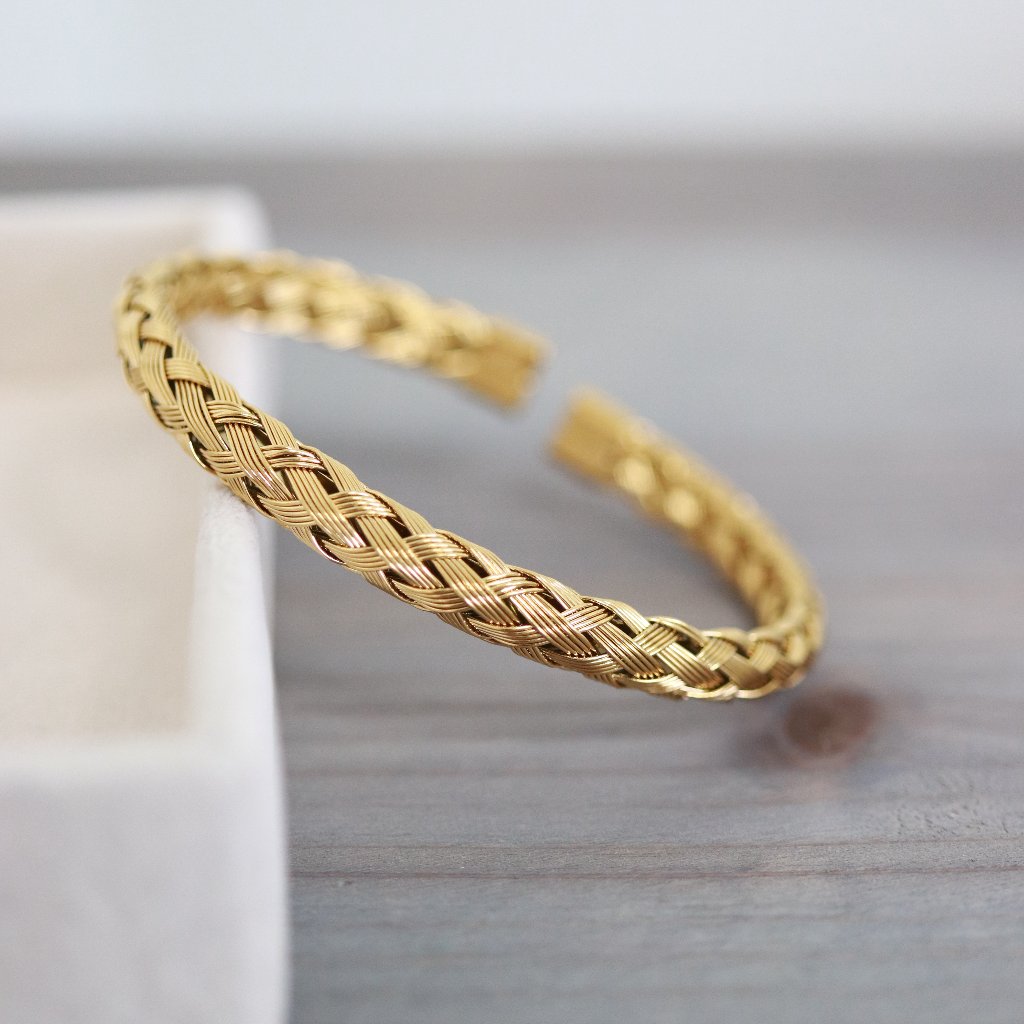 Mesh Braid Style Cuff Bangle Bracelet 18k Gold Plated Stainless Steel High Quali